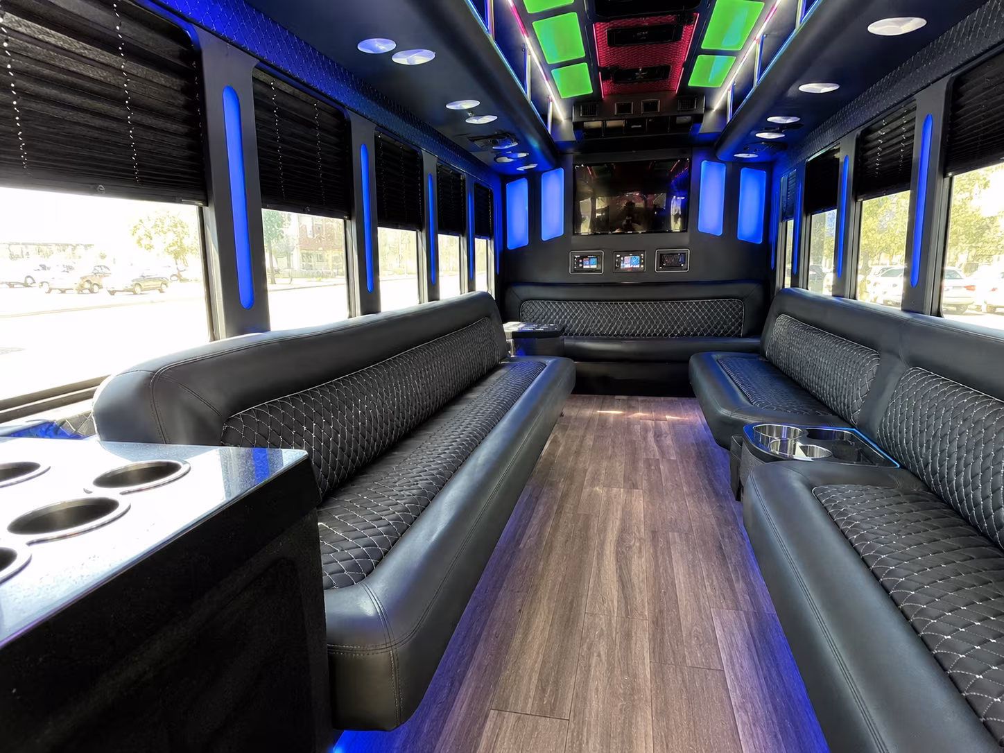 edison 15 passenger party bus inside