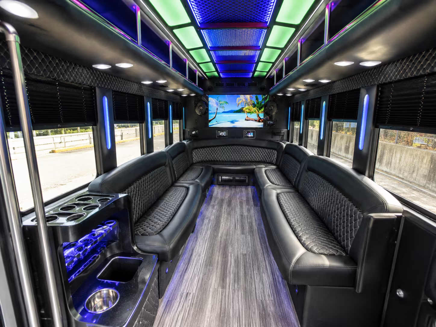 edison 18 passenger party bus inside