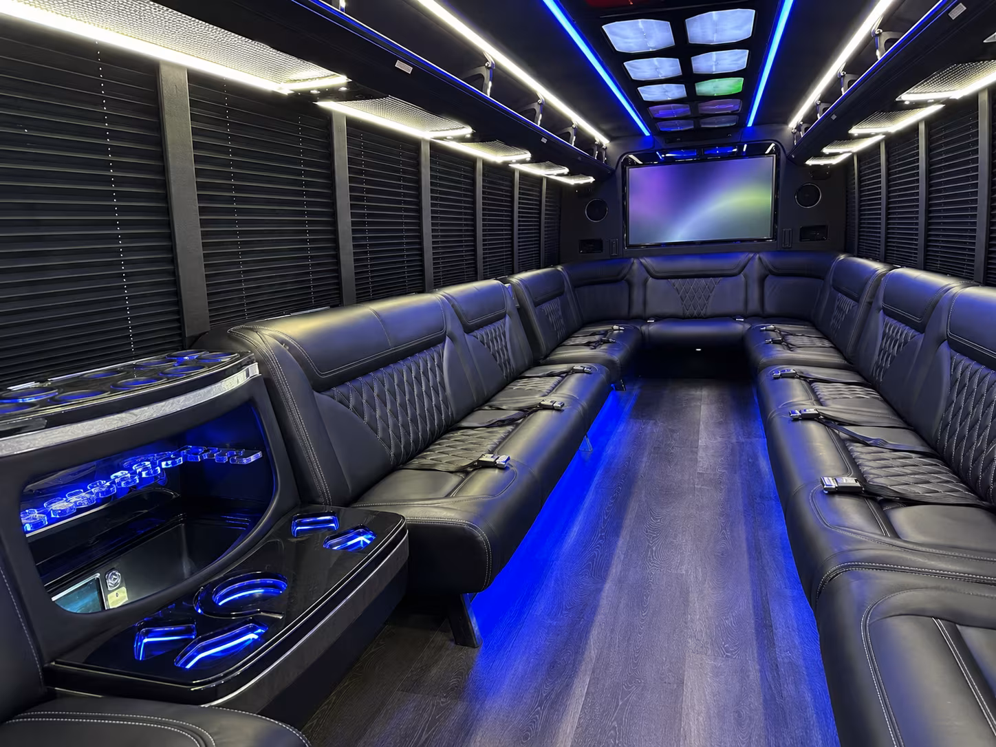 edison 20 passenger party bus inside