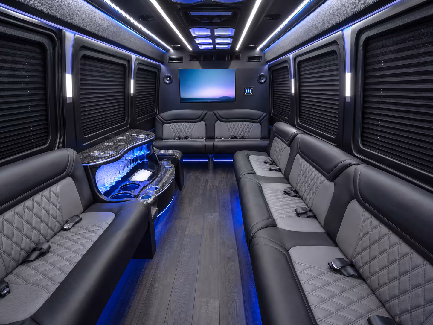 edison 30 passenger party bus inside