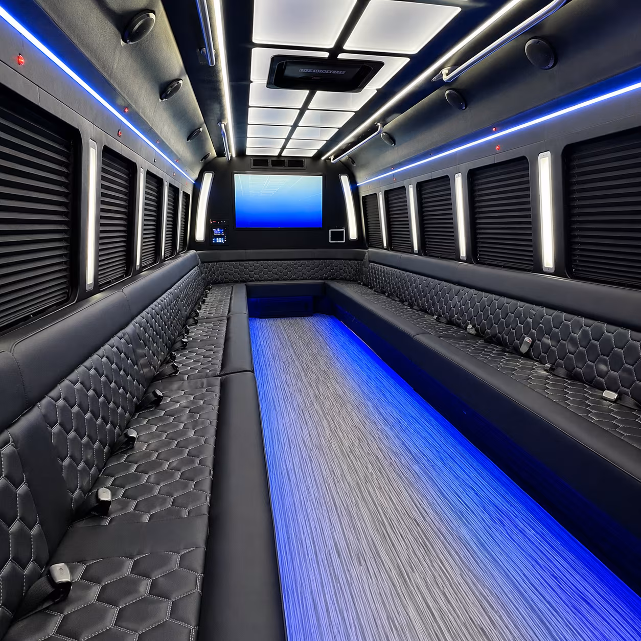edison 50 passenger party bus inside